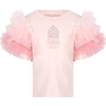 推荐Matryoshka embellishment ruffled tulle sleeves top in pink商品