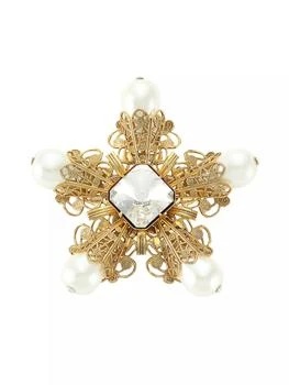 Kenneth Jay Lane | Antique Goldplated, Faux Pearl & Crystal Filigree Flower Pin,商家Saks Fifth Avenue,价格¥1054