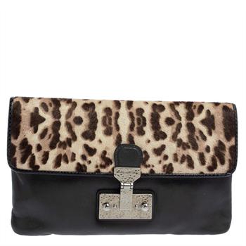 推荐Marc Jacobs Grey/Brown Leopard Print Calfhair and Leather Safari Vip Clutch商品