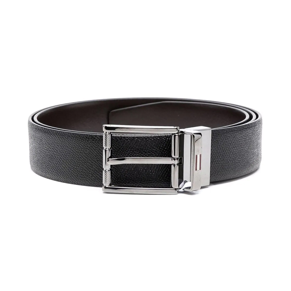 牛皮bally皮带, Bally | BALLY 男士黑色纹理效果牛皮银色针扣腰带 6239295商品图片 独家减免邮费