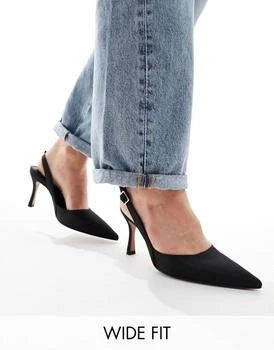 ASOS | ASOS DESIGN Wide Fit Samber 2 slingback stiletto heels in black 独家减免邮费
