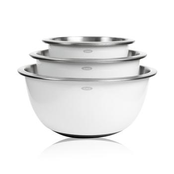 商品OXO | Non-Skid Mixing Bowls, Set of 3 White Stainless Steel,商家Macy's,价格¥451图片