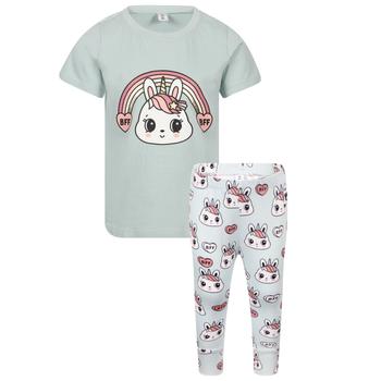 推荐Bunny love print t shirt and leggings set in aqua green and light blue商品