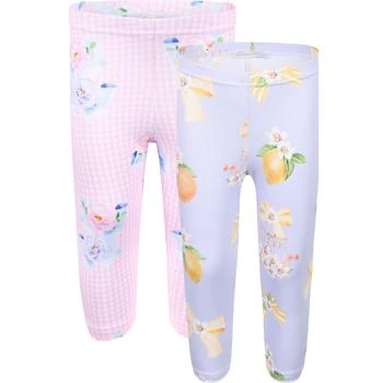 推荐Lemons and flowers and roses checkered leggings set in light blue and pink商品