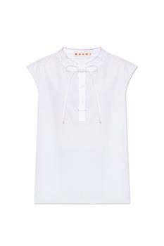 Marni | Marni Sleeveless Logo Embroidered Tie-Neck Shirt商品图片,6折起×额外9折, 额外九折