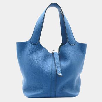 推荐Hermes Blue Taurillon Clemence Leather Picotin MM Tote Bag商品