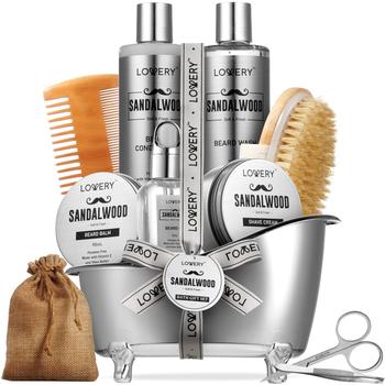 商品Lovery | Luxury Silver Mens Bath and Body Gift Set, Sandalwood Selfcare Beard Grooming Kit,商家Premium Outlets,价格¥497图片