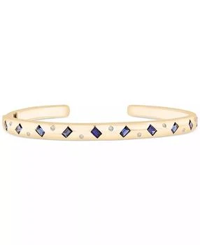 Macy's | Lab Created Blue Sapphire (1-1/3 ct. t.w.) & Lab Created White Sapphire (1/10 ct. t.w.) Cuff Bangle Bracelet in 14k Gold-Plated Sterling Silver,商家Macy's,价格¥2956