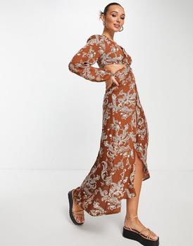 River Island | River Island cut out detail maxi dress in brown floral paisley print商品图片,