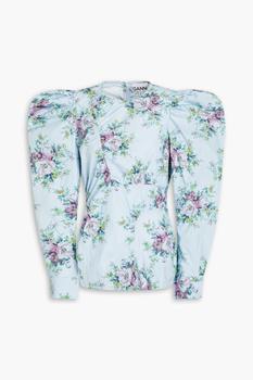 ganni floral pleated shirtdress, Ganni | Gathered floral-print organic cotton-poplin top商品图片 4.4折