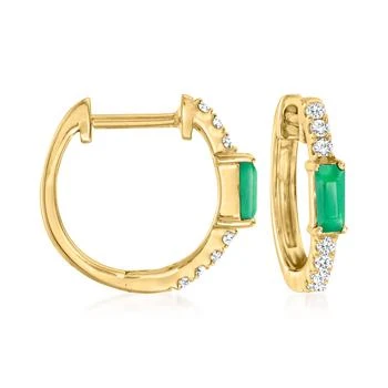 Ross-Simons | Ross-Simons Emerald and . Diamond Huggie Hoop Earrings in 14kt Yellow Gold,商家Premium Outlets,价格¥2735