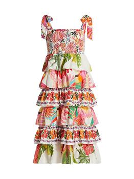 推荐Tropical Print Tiered Cotton Dress商品