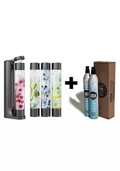 小黑瓶, Drinkpod | FIZZpod Soda Maker With TWO CO2 Cylinder- Fizzy Drink Machine with 3 PET Bottles, 3 Caps, 1 Carbonator Cap and Manual - Make Homemade Sparkle Water, Juice, Coffee, Tea and Cocktail Drinks with Fruit (Black)商品图片 9.3折