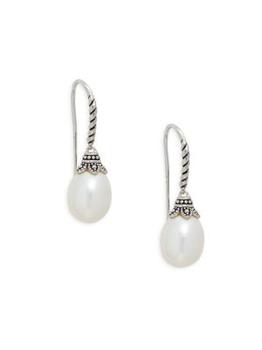 BELPEARL | Oceana Black Rhodium, Sterling Silver & 10MM Oval Cultured White Pearl Drop Earrings商品图片,5折