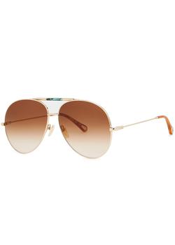 chloe太阳镜怎么样, Chloé | Ulys pale gold-tone aviator-style sunglasses商品图片 