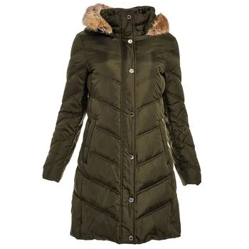 推荐Women's Chevron Down Puffer Hooded Coat In Dark Moss商品