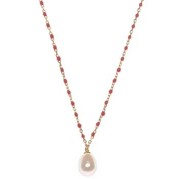 Macy's | Cultured Freshwater Pearl (6 x 8mm) & Enamel Bead Pendant Necklace in 18k Gold-Plated Sterling Silver, 16" + 2" extender,商家Macy's,价格¥966
