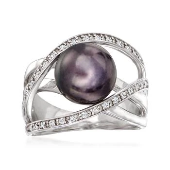 Ross-Simons | 10mm Black Cultured Pearl and . White Zircon Highway Ring in Sterling Silver,商家Premium Outlets,价格�¥708