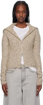 Ganni | Beige Highneck Zip Cardigan,商家Ssense US,价格¥2486