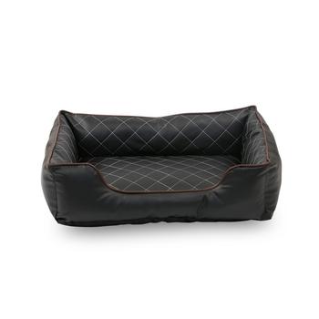 商品Happycare Textiles Luxury All Sides Faux Leather Rectangle Pet Bed, 40"x32"图片