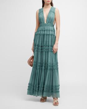 商品Ulla Johnson | Fiona Plunge Tiered Ruffle Silk Gown,商家Neiman Marcus,价格¥7799图片