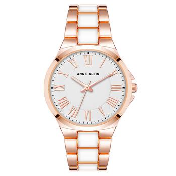 Anne Klein | Women's Link Bracelet Watch in Rose Gold-Tone with White Enamel, 36mm商品图片,5折