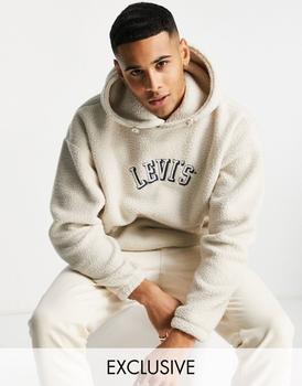 李维斯卫衣, Levi's | Levi's x ASOS exclusive poler fleece hoodie with collegiate logo in cream商品图片 