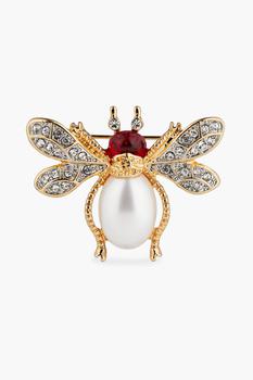 商品Gold-tone crystal, stone, and faux pearl brooch图片