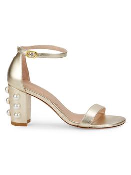 stuart weitzman凉鞋推荐, Stuart Weitzman | Nearlynude Faux Pearl-Embellished Leather Sandals商品图片 4.4折