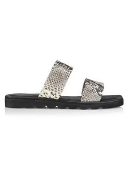 推荐Snakeskin Effect Leather Slide Sandals商品