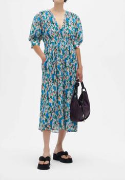 product V-Neck Midi Dress In Floral Azure Blue image