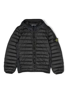 Stone Island Junior | Black Down Jacket With Zipped Fastening And Patch Logo In Nylon Boy,商家折扣挖宝区,价格¥2934