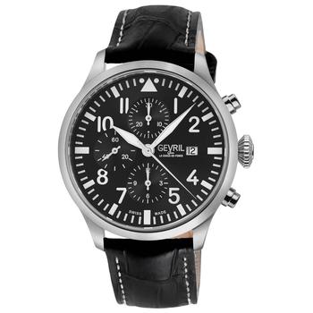 Gevril | Men's Vaughn Swiss Automatic Black Italian Leather Strap Watch商品图片,