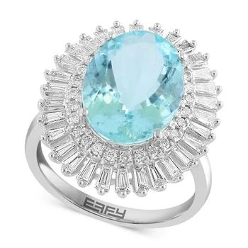 Effy | EFFY® Aquamarine (7-1/3 ct. t.w.) & Diamond (7/8 ct. t.w.) Sunburst Halo Ring in 14k White Gold,商家Macy's,价格¥20346