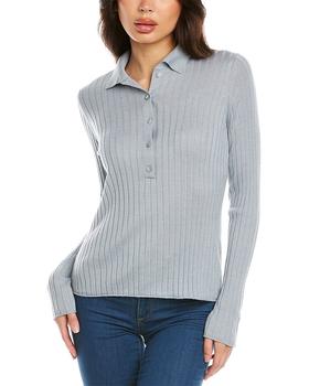 vince真丝, Vince | Vince Ribbed Wool & Silk-Blend Polo Pullover商品图片 4.4折
