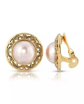 2028 | Gold Tone Imitation Pearl Round Button Clip Earrings,商家Macy's,价格¥203