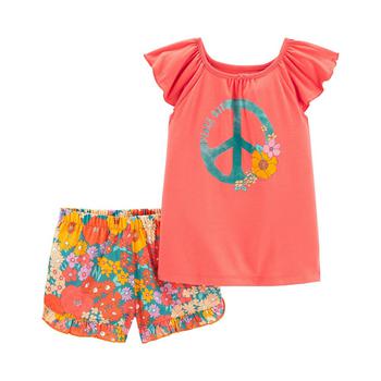 Carter's | Big Girls 2-Piece Flower Power Loose Fit T-shirt and Shorts Pajama Set商品图片,5折