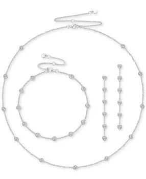 Macy's | 3-Pc. Set Diamond Heart Station Collar Necklace, Bracelet & Linear Drop Earrings (1/5 ct. t.w.) in Sterling Silver,商家Macy's,价格¥2571