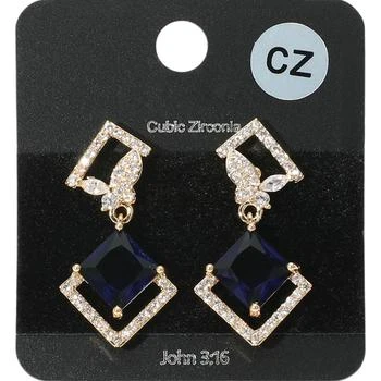 FASHNZFAB | Rhombus CZ Stone Cluster Dangle Butterfly Pointed Evening Earrings - Clear, Gold, Sapphire,商家Premium Outlets,价格¥163