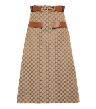 Gucci | Horsebit GG帆布中长半身裙商品图片,