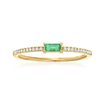 商品Canaria Baguette Emerald Ring With Diamond Accents in 10kt Yellow Gold图片