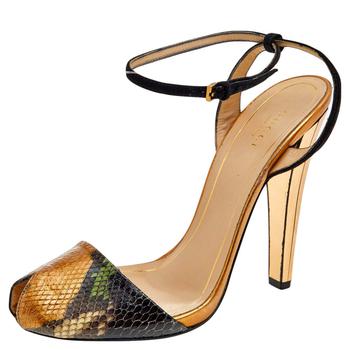 推荐Gucci Multicolor Python Leather And Suede Ankle Strap Sandals Size 39商品