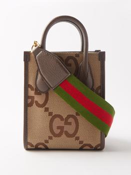 Gucci | Jumbo GG mini canvas and leather tote bag商品图片,