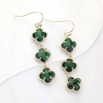 FASHNZFAB | Quatrefoil Stone Cluster Dropdown Dangle Earrings - Emerald, Gold,商家Premium Outlets,价格¥198
