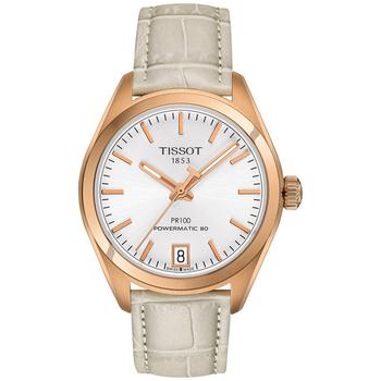 女士tissot automatic, Tissot | Women's Swiss Automatic PR 100 Cream Leather Strap Watch 33mm商品图片 