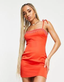 AsYou | ASYOU bead trim cami mini dress in orange 4.5折