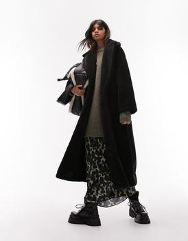 Topshop | Topshop borg crombie coat in black商品图片,