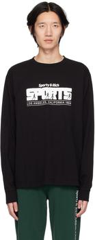 Sporty & Rich | Black 'Sports' Long Sleeve T-Shirt商品图片,7.9折