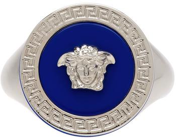 范思哲戒指正品, Versace | Silver & Blue Medusa Ring商品图片 