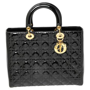迪奥托特包, [二手商品] Dior | Dior Black Cannage Patent Leather Large Lady Dior Tote商品图片 5.8折, 满1件减$100, 满减